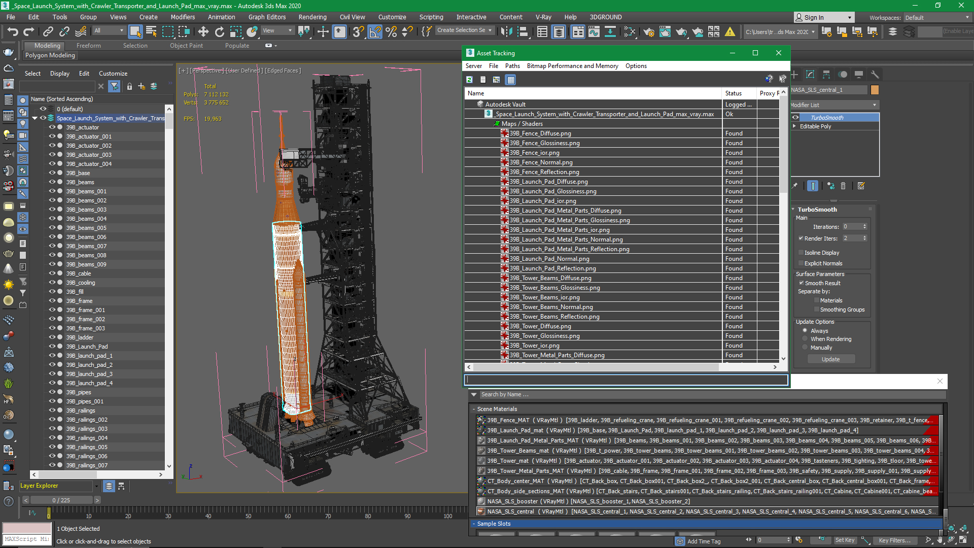 Space Launch System with Crawler Transporter and Launch Pad 3D model