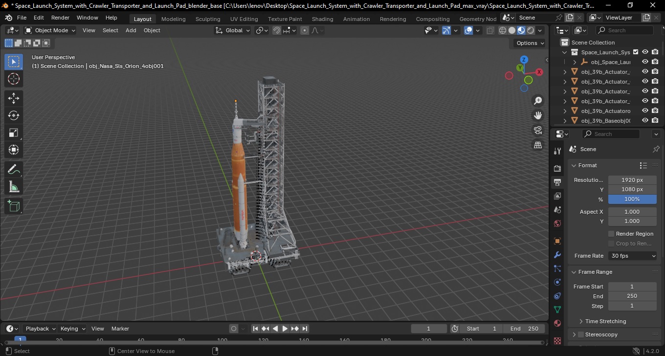 Space Launch System with Crawler Transporter and Launch Pad 3D model