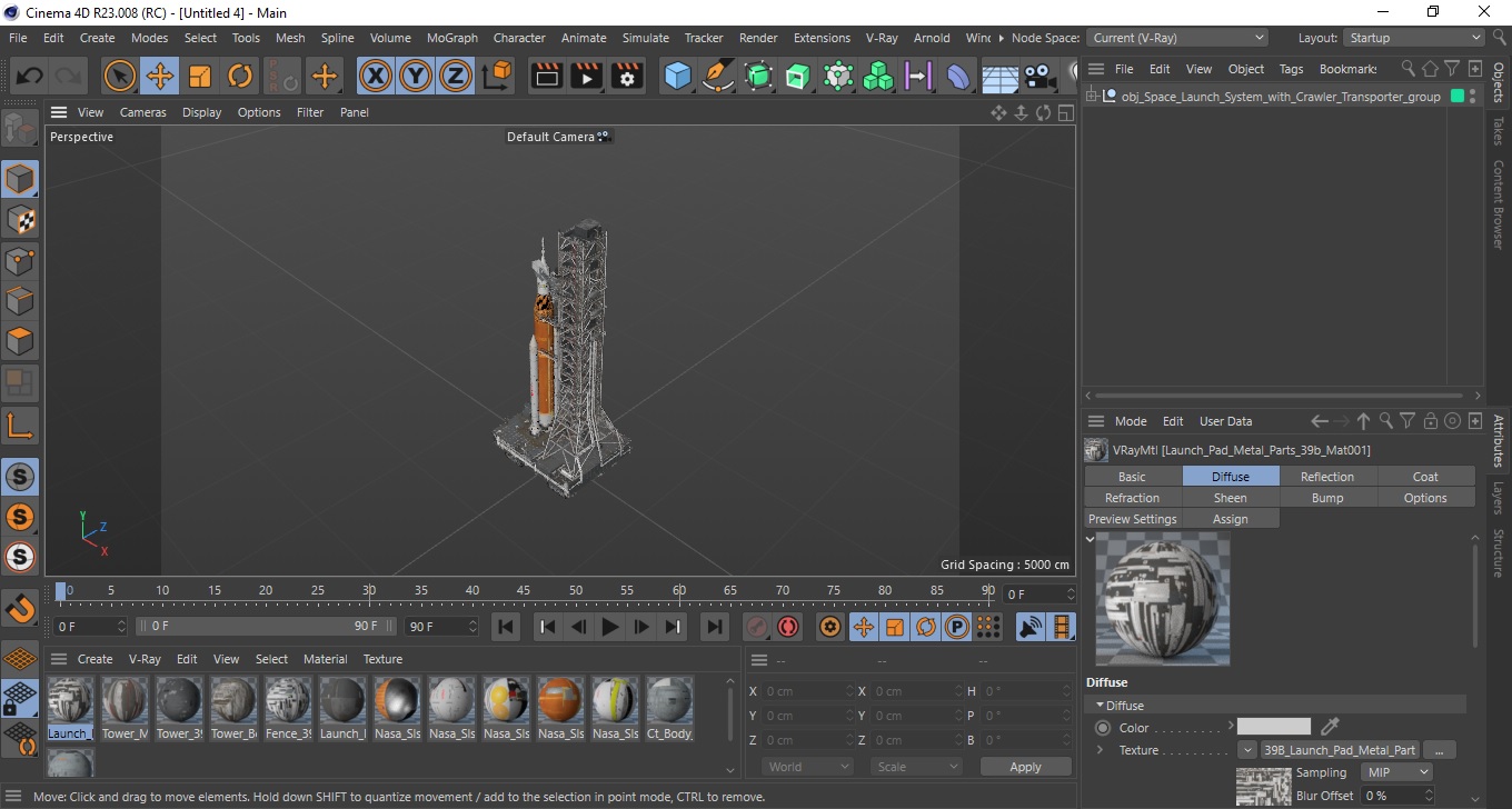 Space Launch System with Crawler Transporter and Launch Pad 3D model