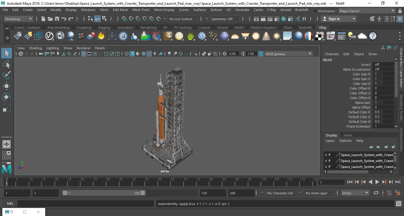 Space Launch System with Crawler Transporter and Launch Pad 3D model