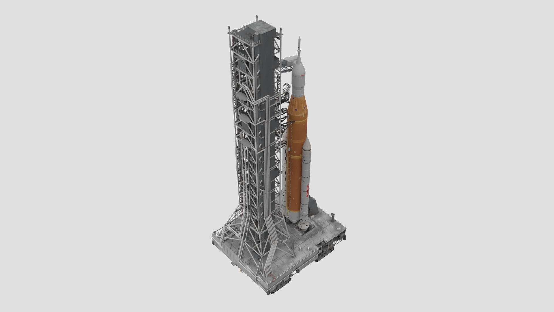 Space Launch System with Crawler Transporter and Launch Pad 3D model