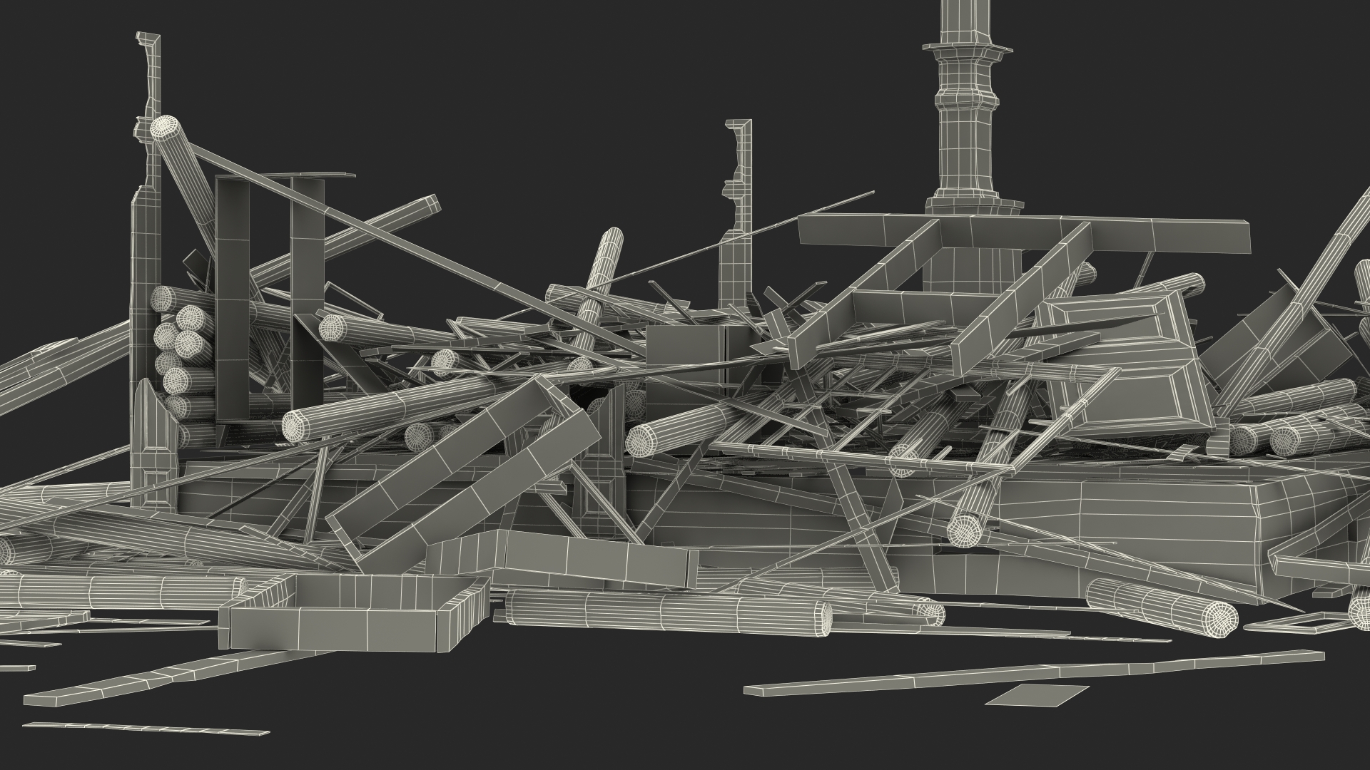3D model Burnt Wooden House Ruined