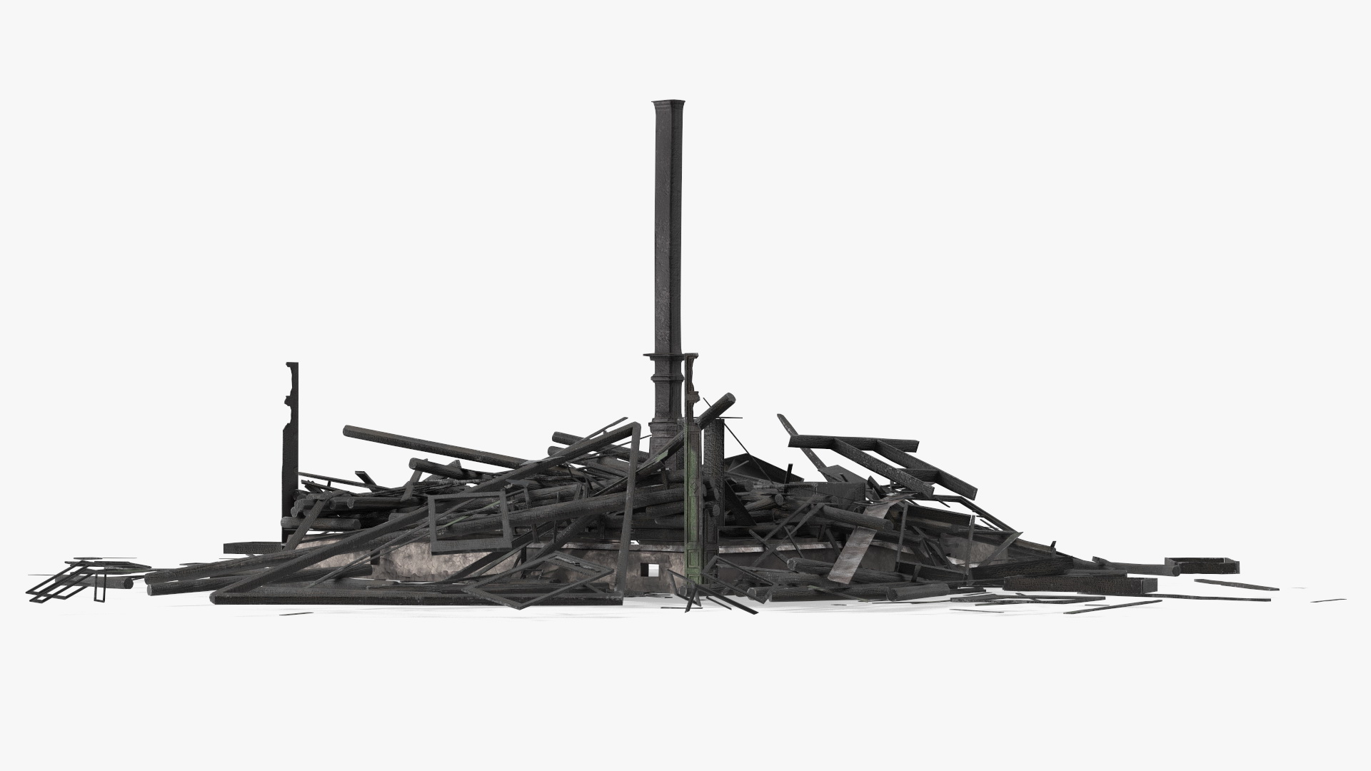 3D model Burnt Wooden House Ruined