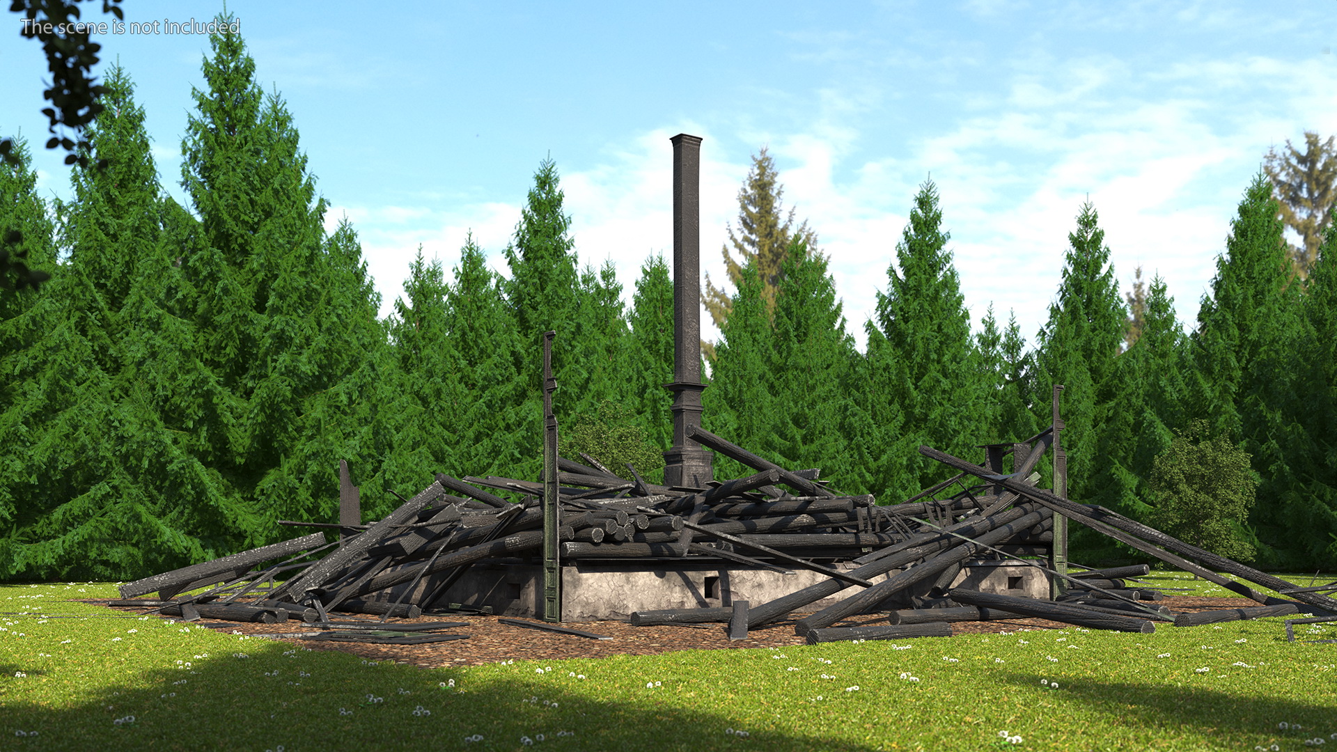 3D model Burnt Wooden House Ruined