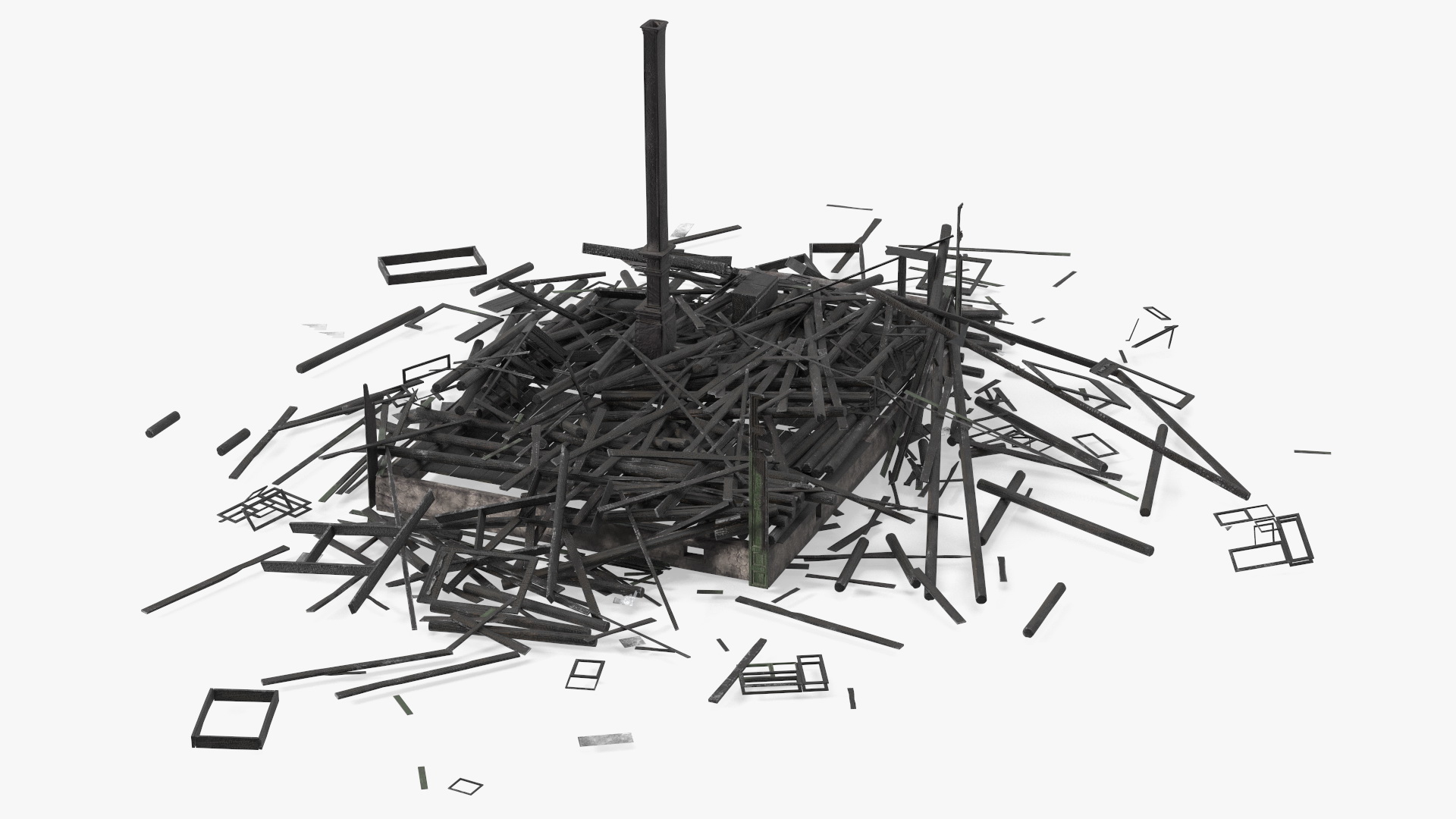 3D model Burnt Wooden House Ruined