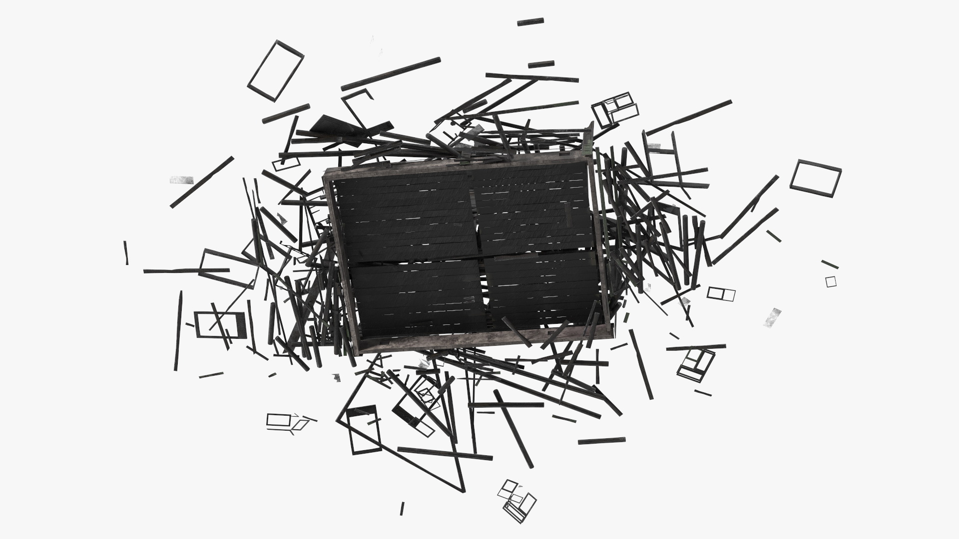 3D model Burnt Wooden House Ruined