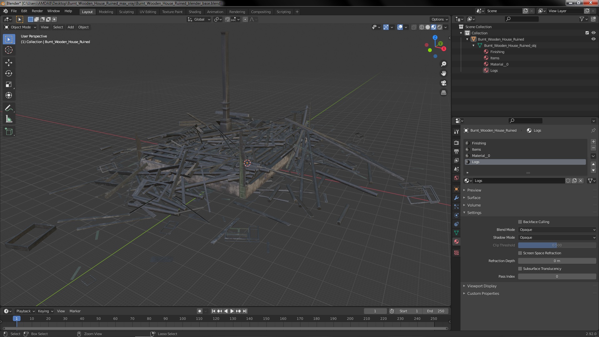 3D model Burnt Wooden House Ruined