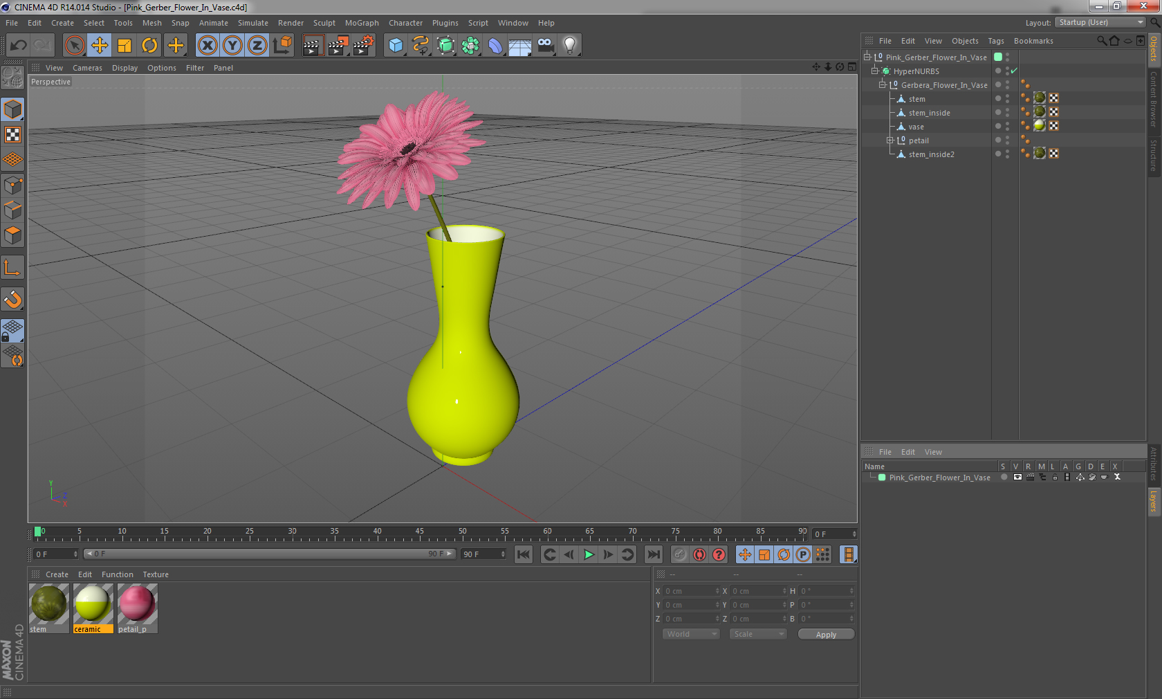 3D Pink Gerber Flower In Vase