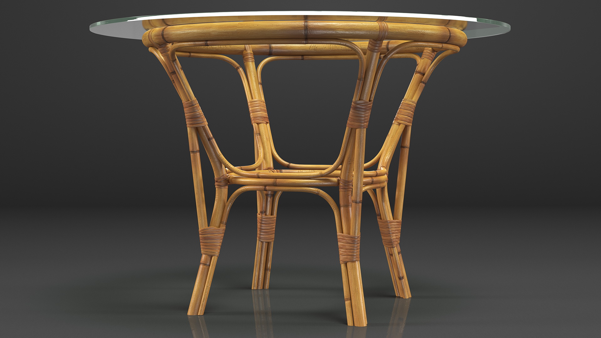 3D model Bamboo Round Dining Table with Glass Top