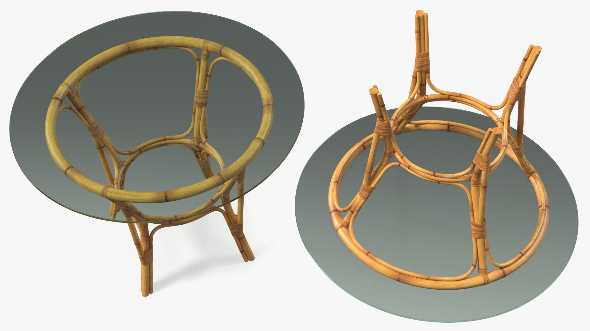3D model Bamboo Round Dining Table with Glass Top