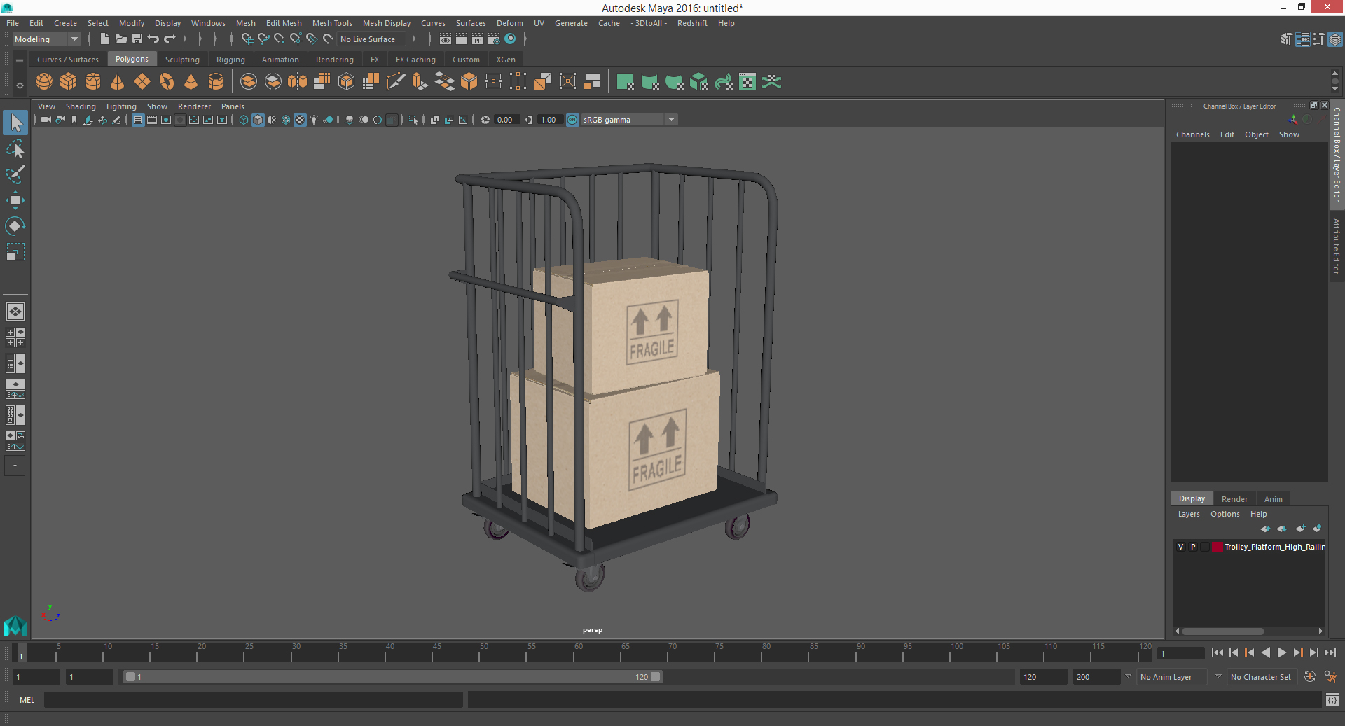 3D model Trolley Platform High Railing with Cardboard Boxes