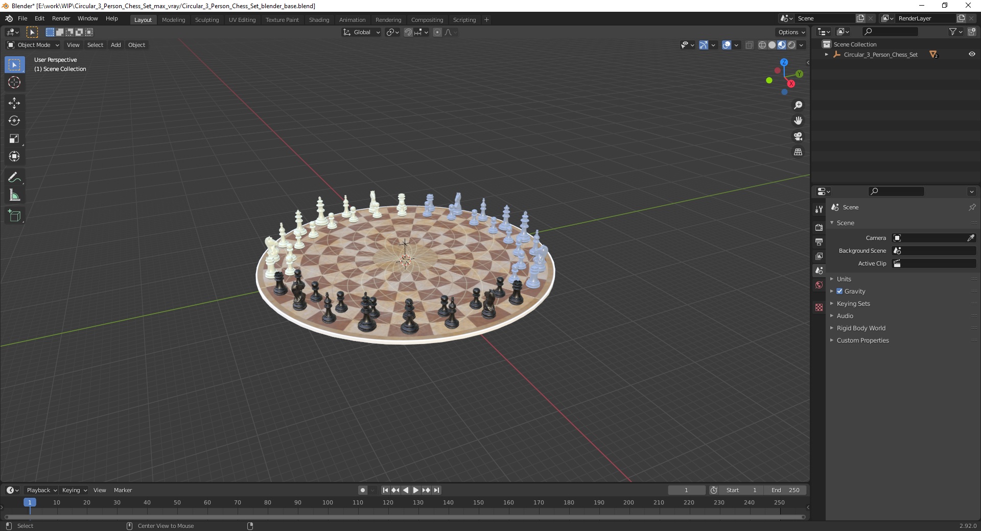 Circular 3 Person Chess Set 3D