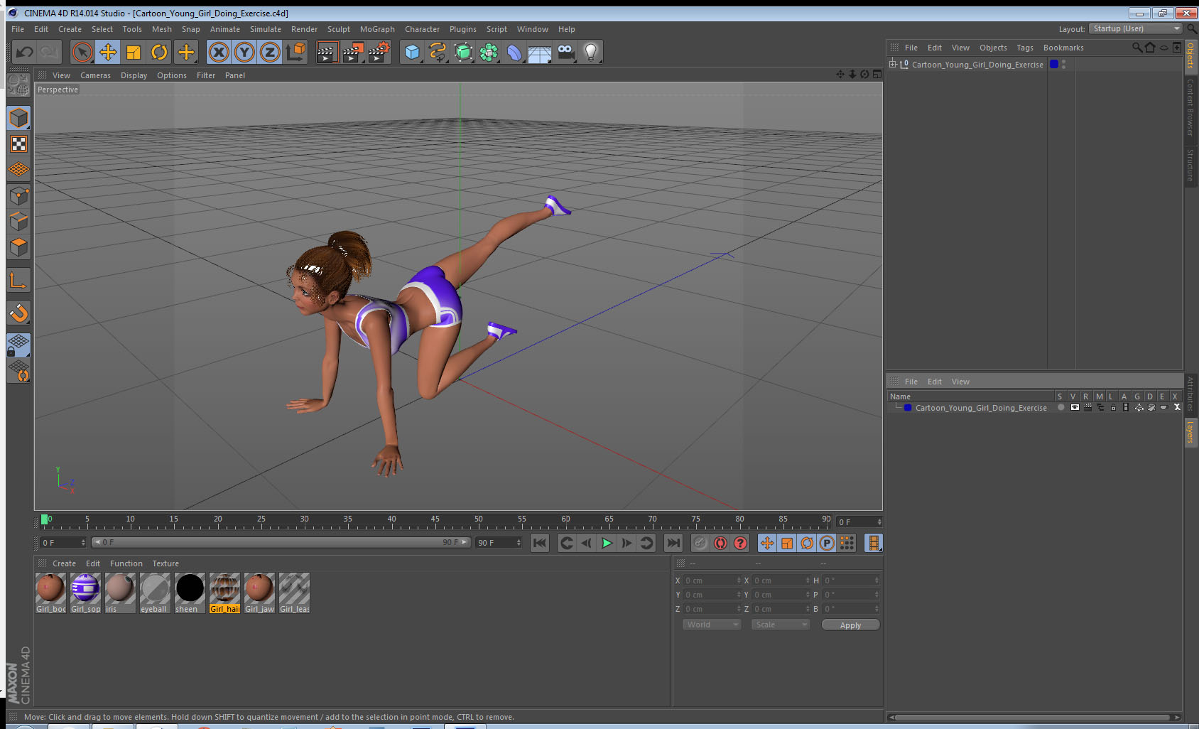 3D Cartoon Young Girl Doing Exercise model