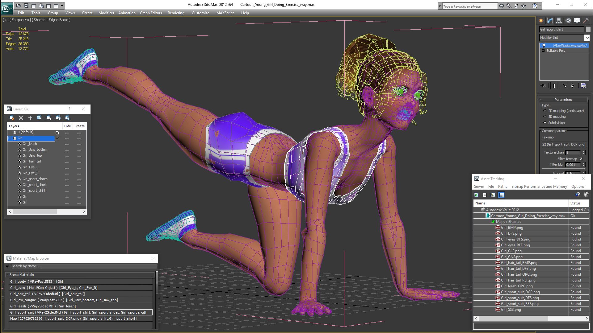 3D Cartoon Young Girl Doing Exercise model