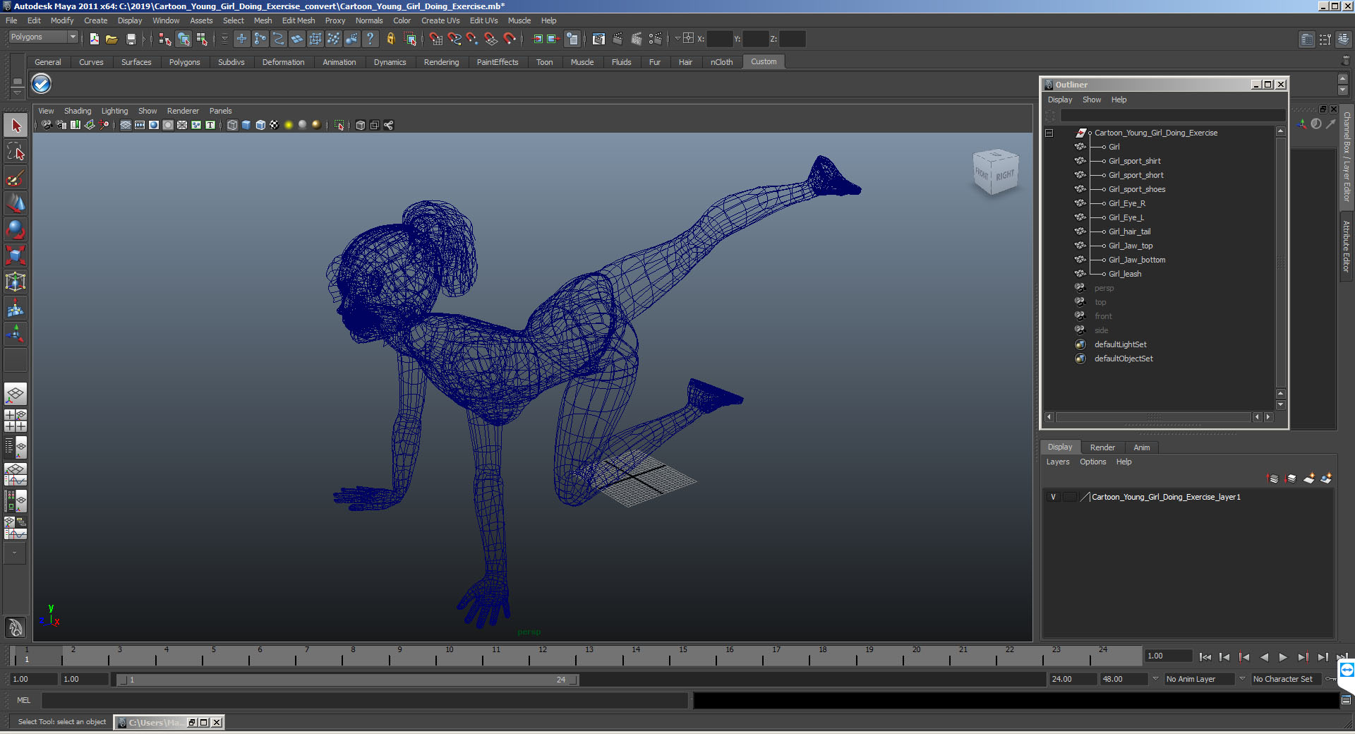 3D Cartoon Young Girl Doing Exercise model
