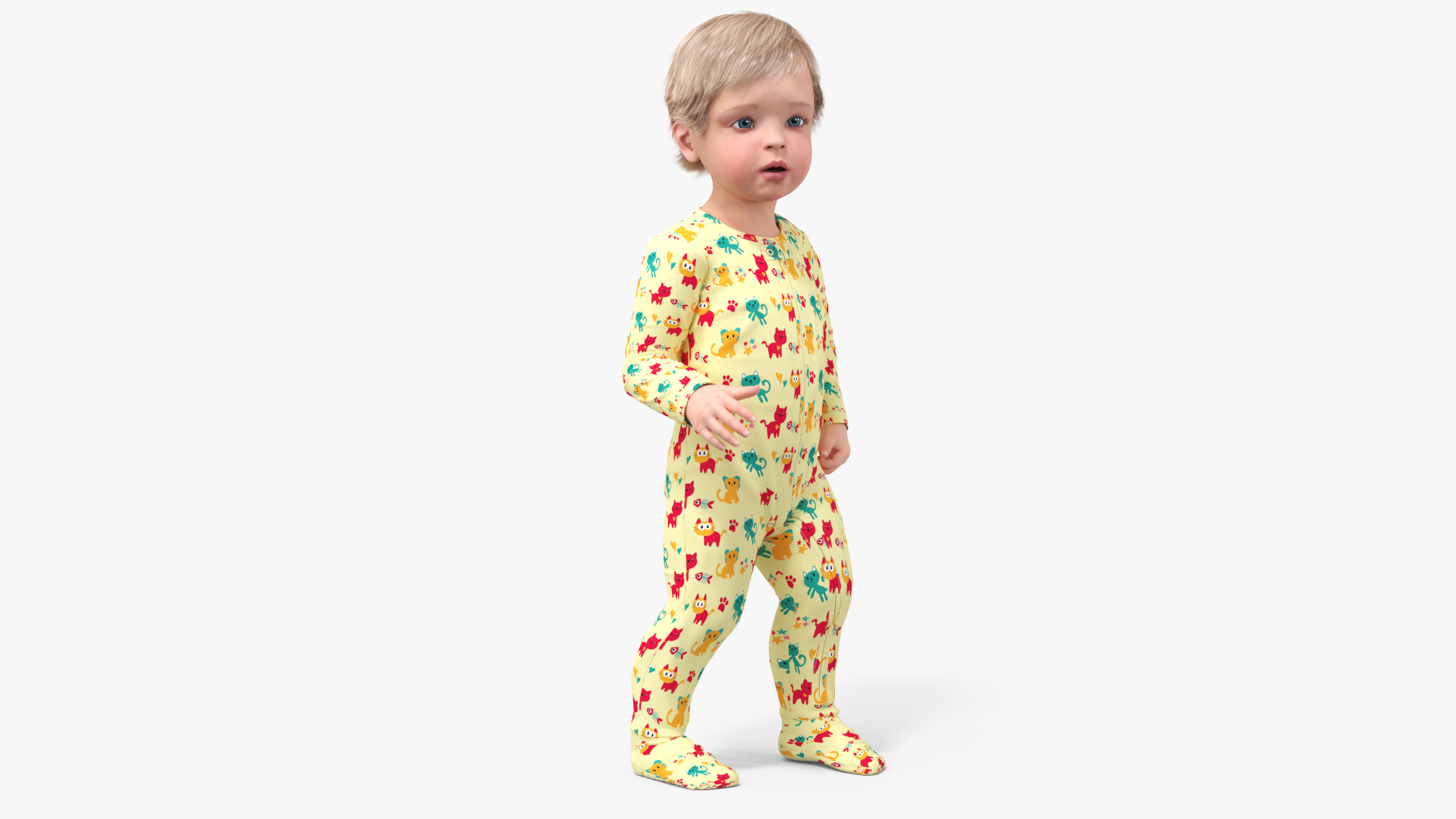 3D Toddler Aged 1 Year in Pajamas Rigged for Maya
