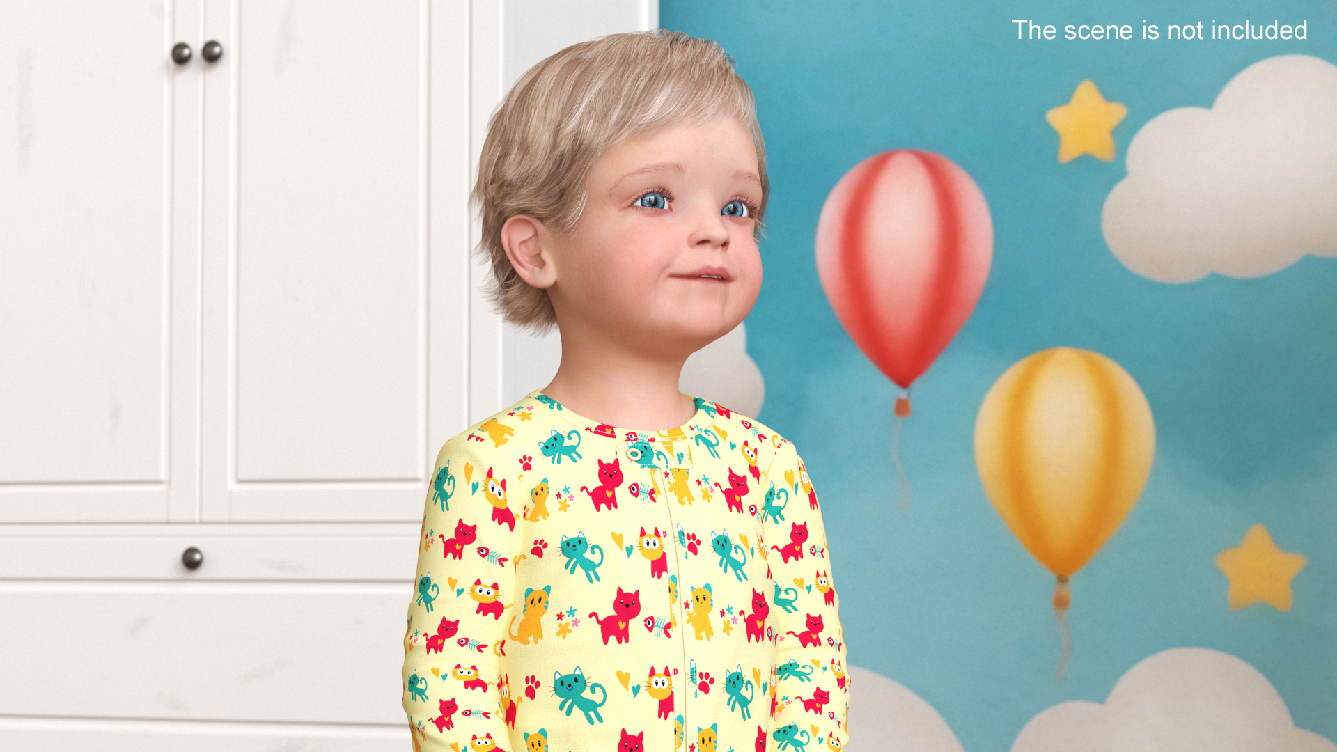 3D Toddler Aged 1 Year in Pajamas Rigged for Maya