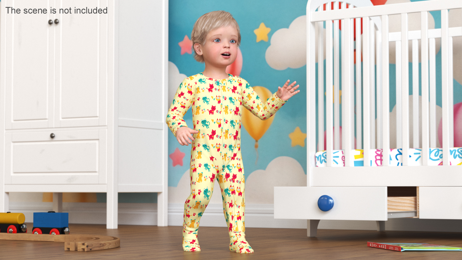 3D Toddler Aged 1 Year in Pajamas Rigged for Maya