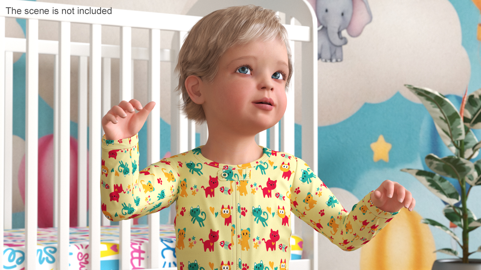 3D Toddler Aged 1 Year in Pajamas Rigged for Maya