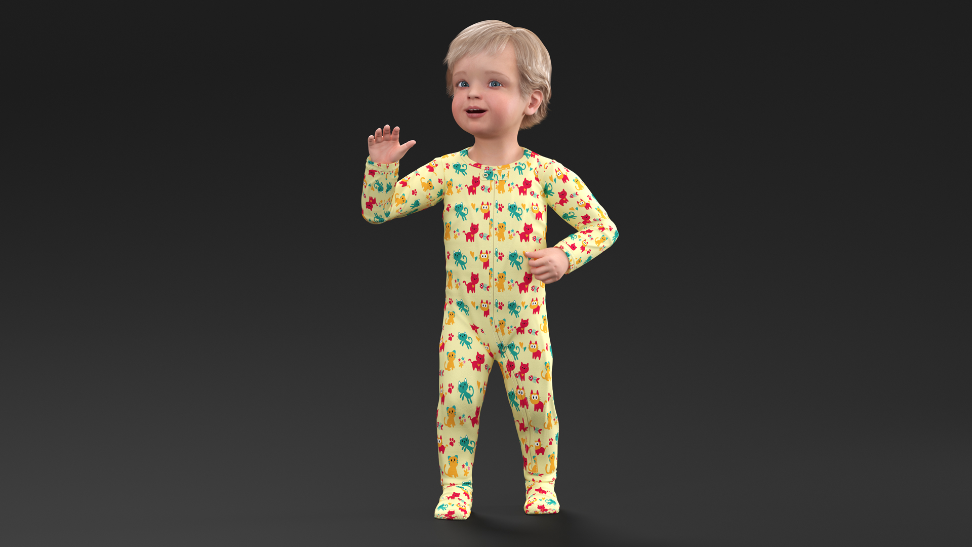 3D Toddler Aged 1 Year in Pajamas Rigged for Maya