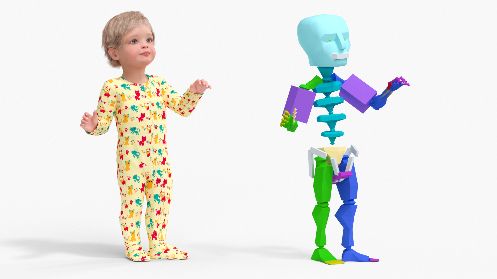 3D Toddler Aged 1 Year in Pajamas Rigged for Maya