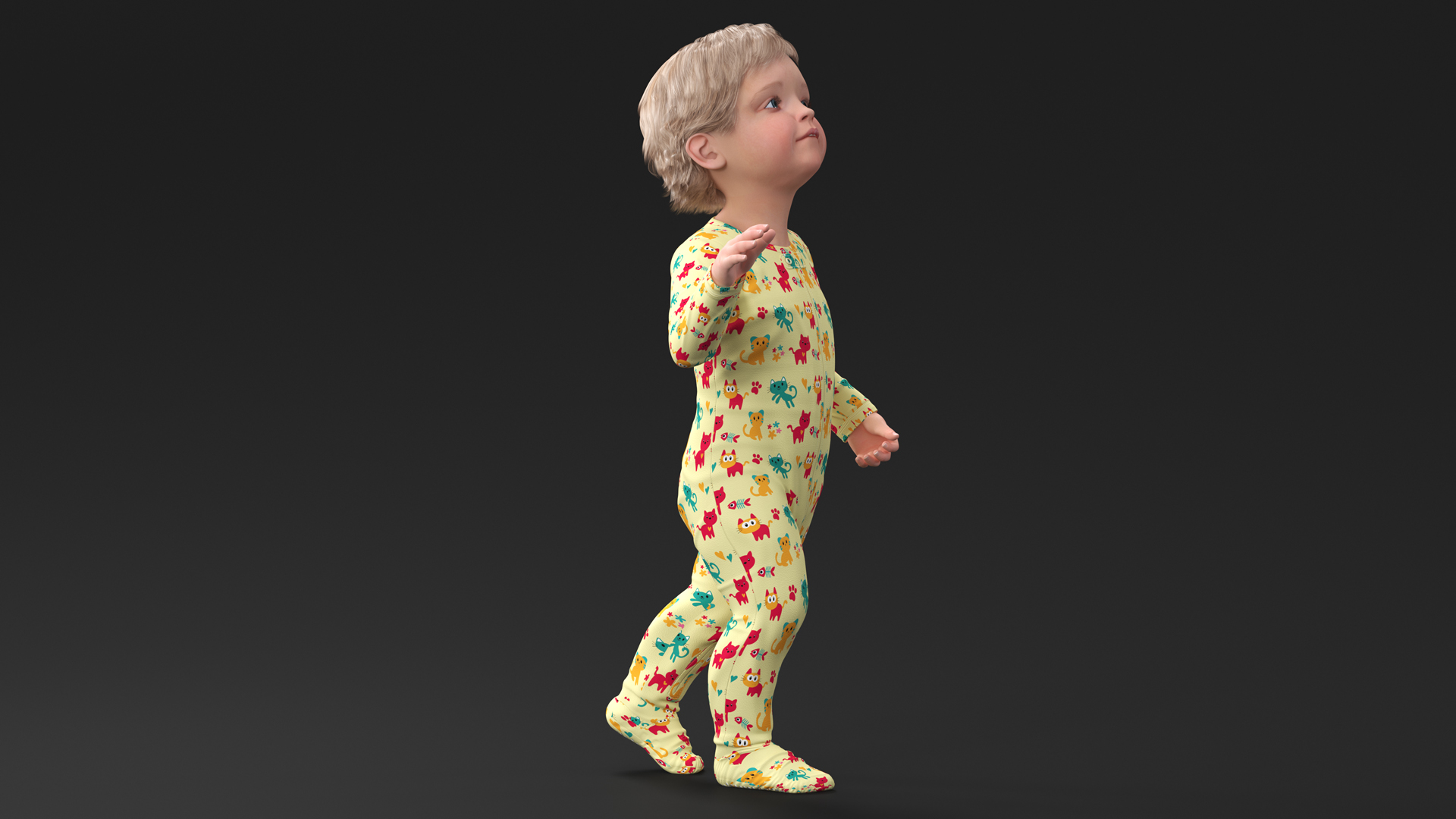 3D Toddler Aged 1 Year in Pajamas Rigged for Maya