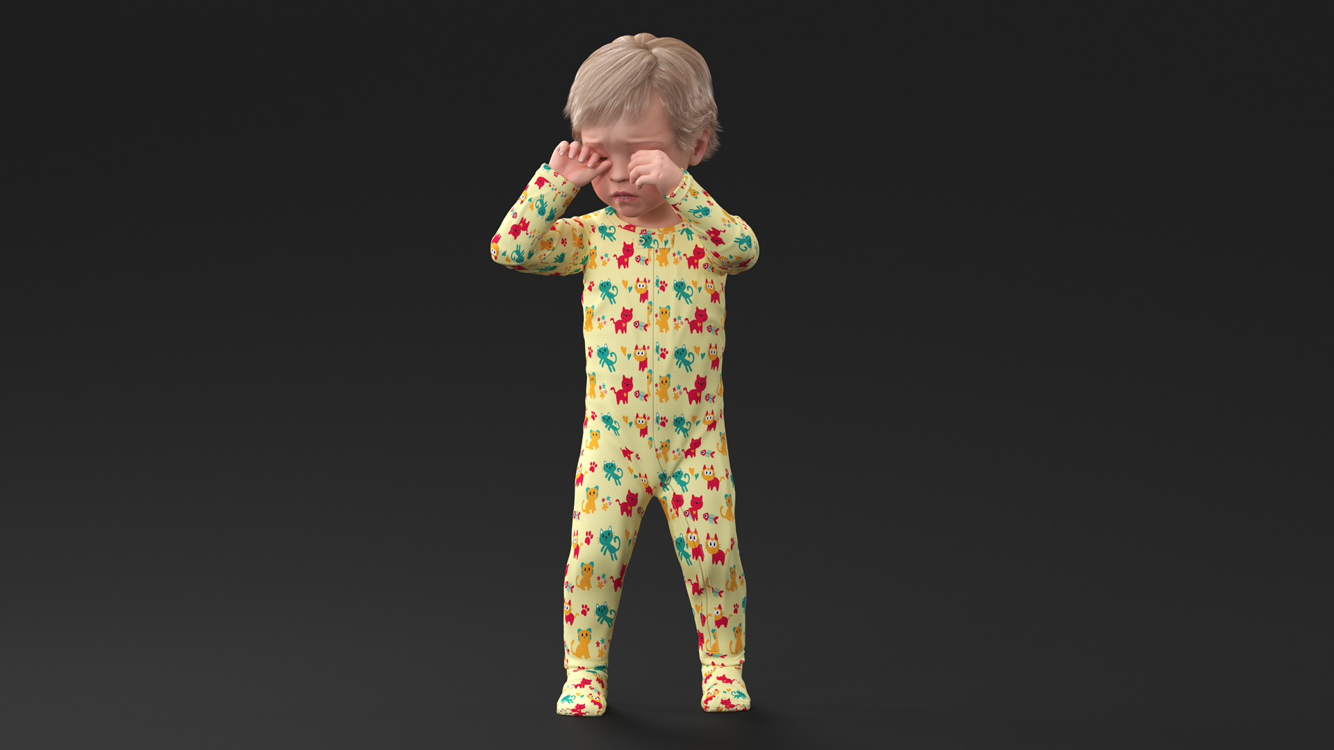 3D Toddler Aged 1 Year in Pajamas Rigged for Maya
