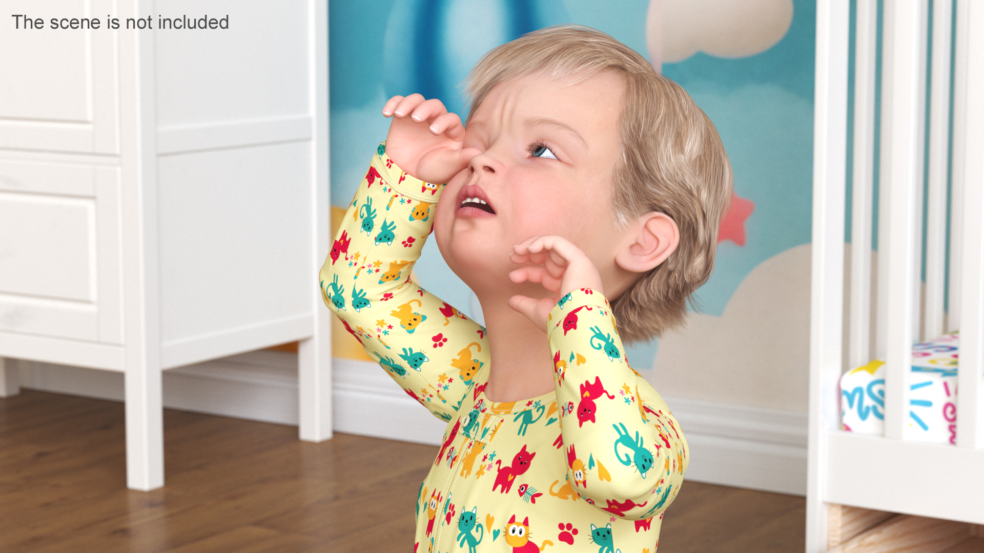 3D Toddler Aged 1 Year in Pajamas Rigged for Maya