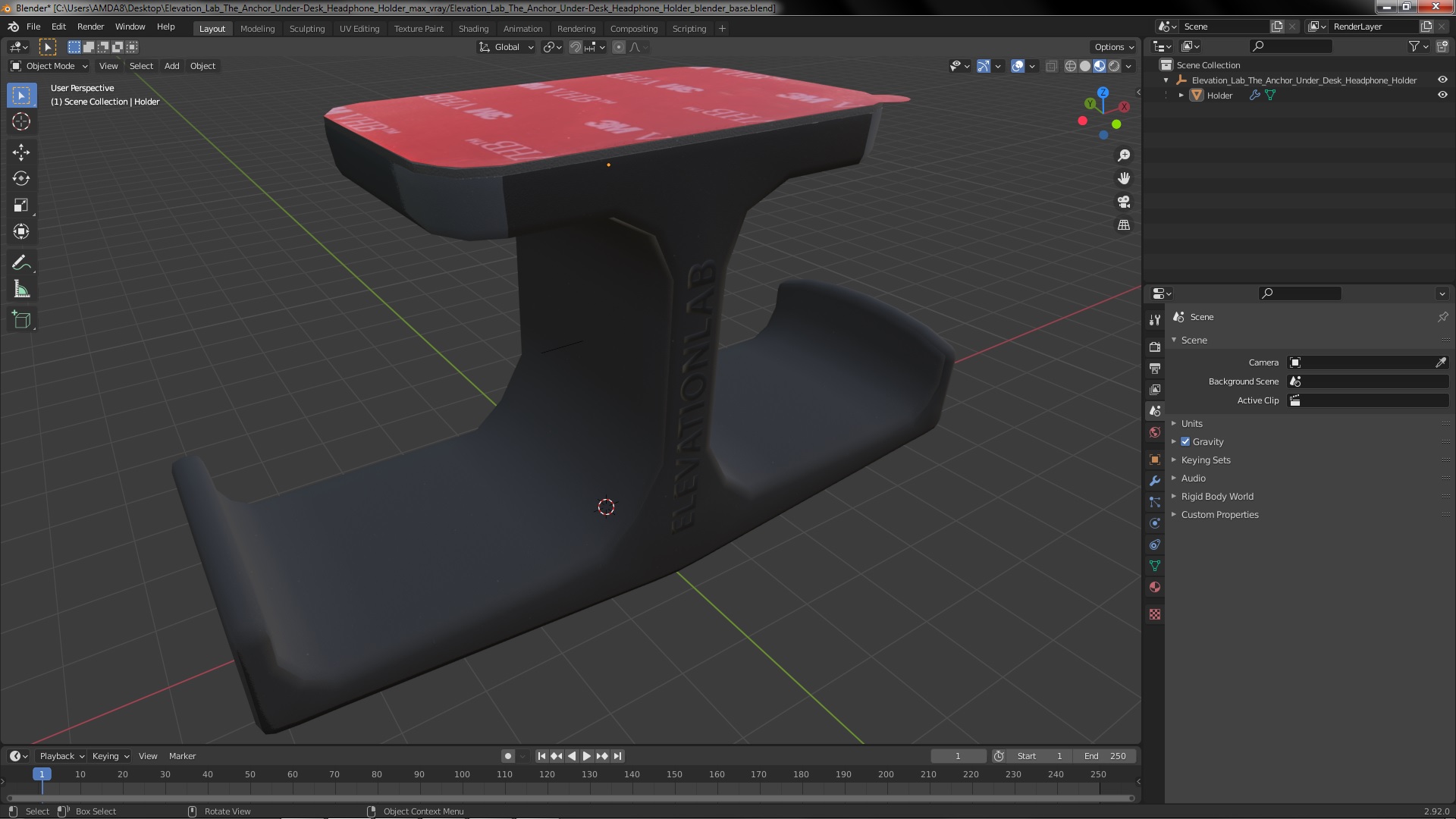 Elevation Lab The Anchor Under-Desk Headphone Holder 3D