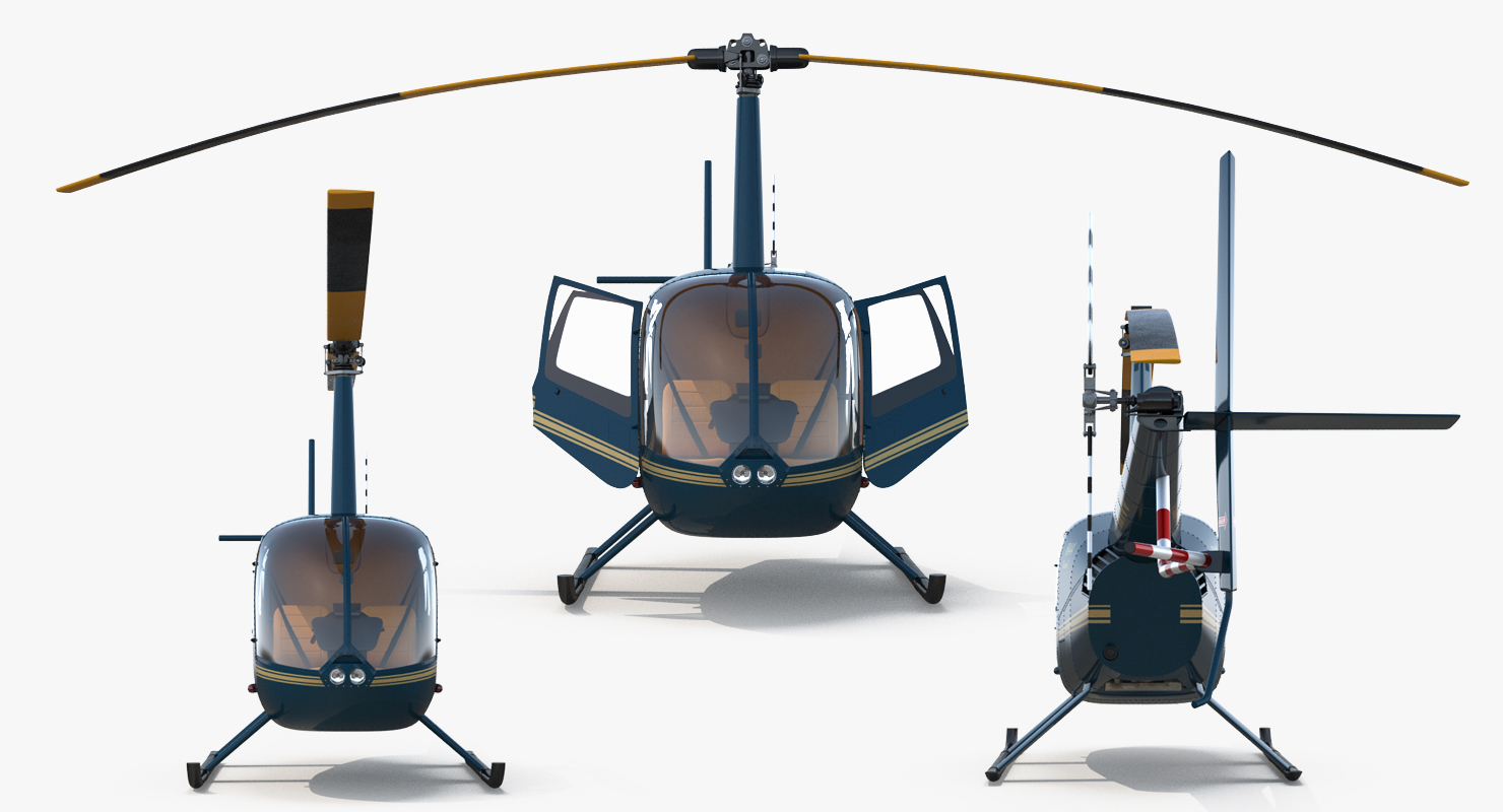 3D Light Helicopter Robinson R44 Rigged