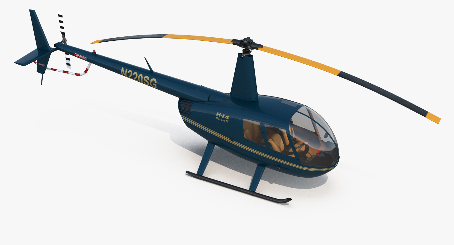 3D Light Helicopter Robinson R44 Rigged