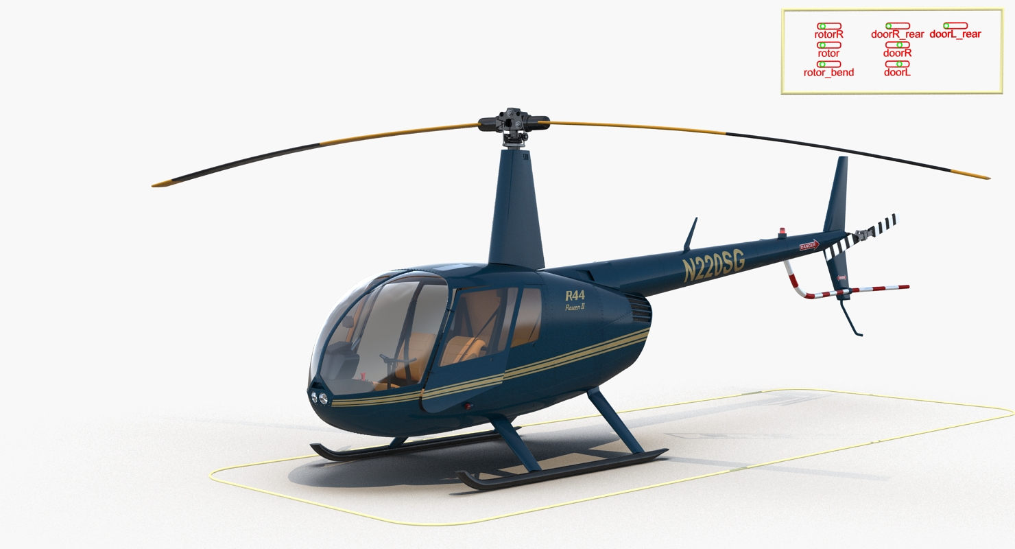3D Light Helicopter Robinson R44 Rigged