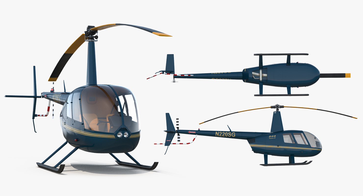 3D Light Helicopter Robinson R44 Rigged