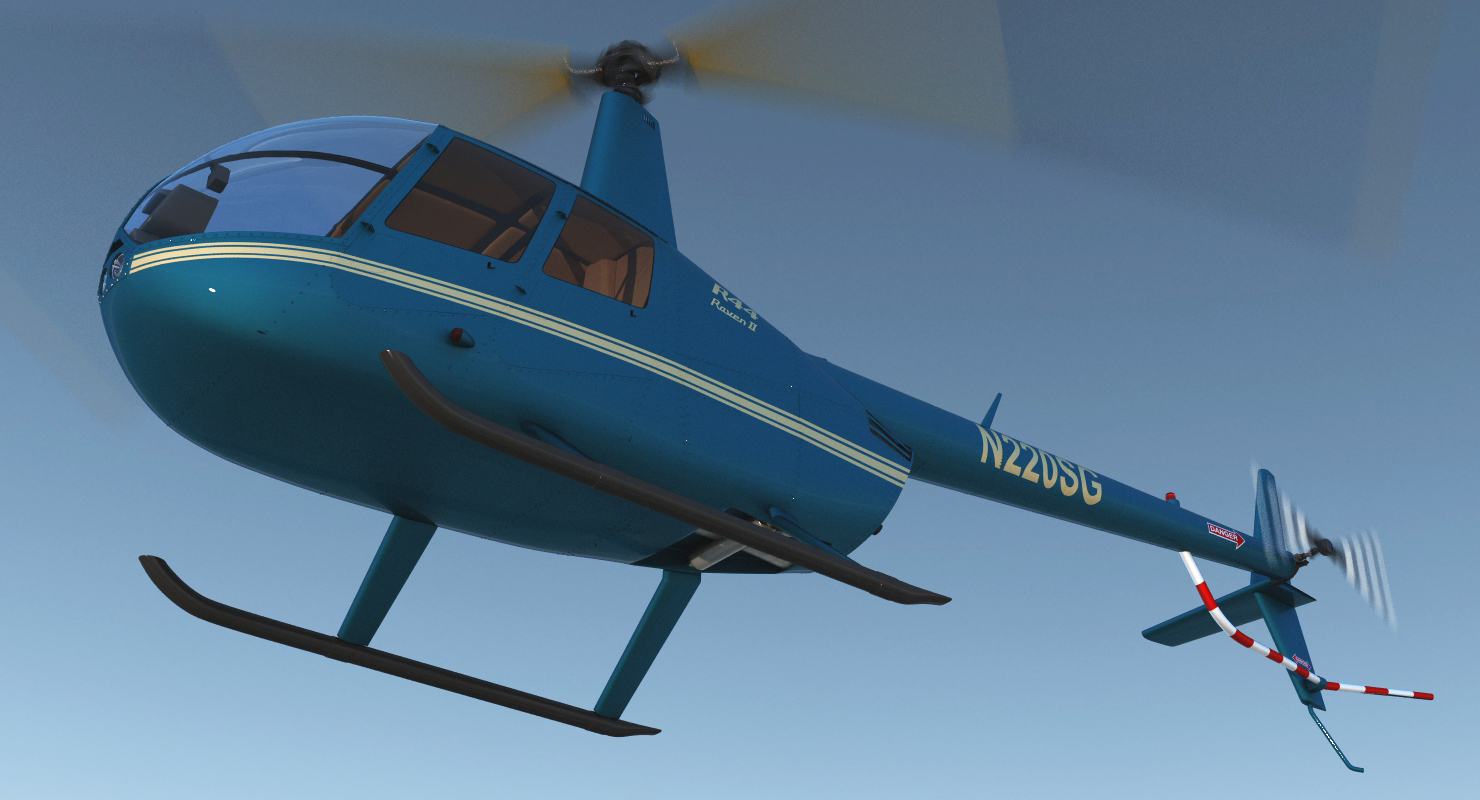 3D Light Helicopter Robinson R44 Rigged