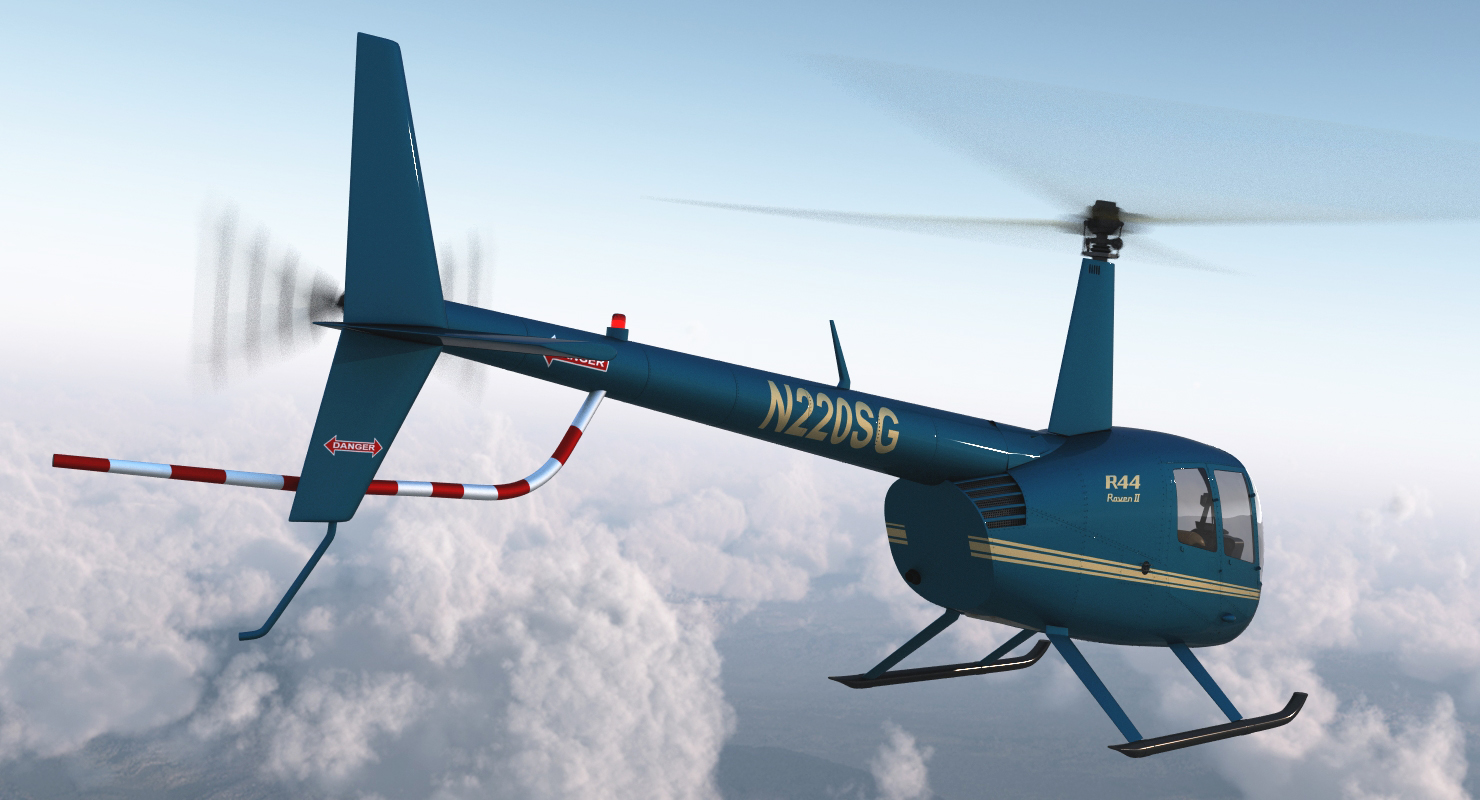 3D Light Helicopter Robinson R44 Rigged