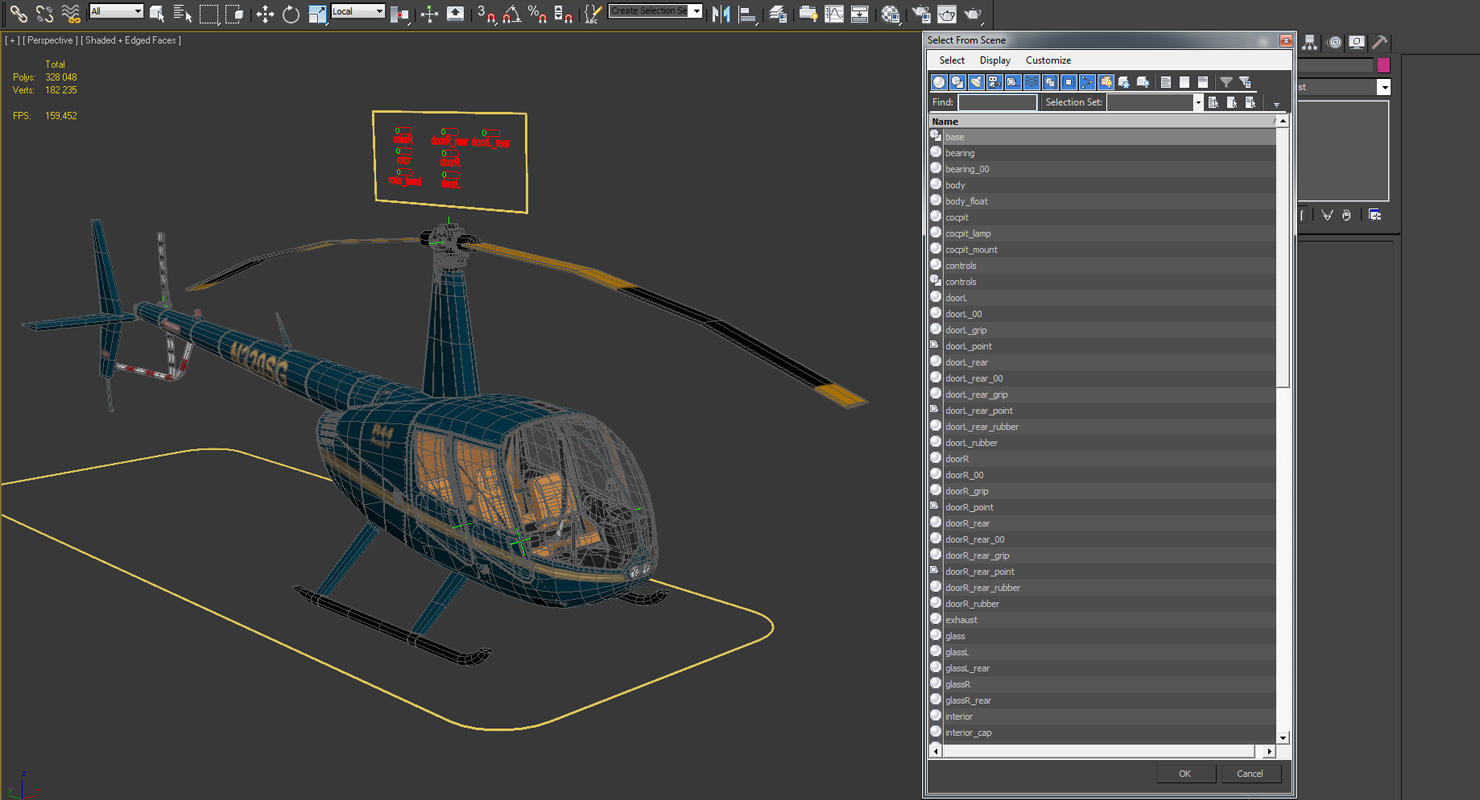3D Light Helicopter Robinson R44 Rigged