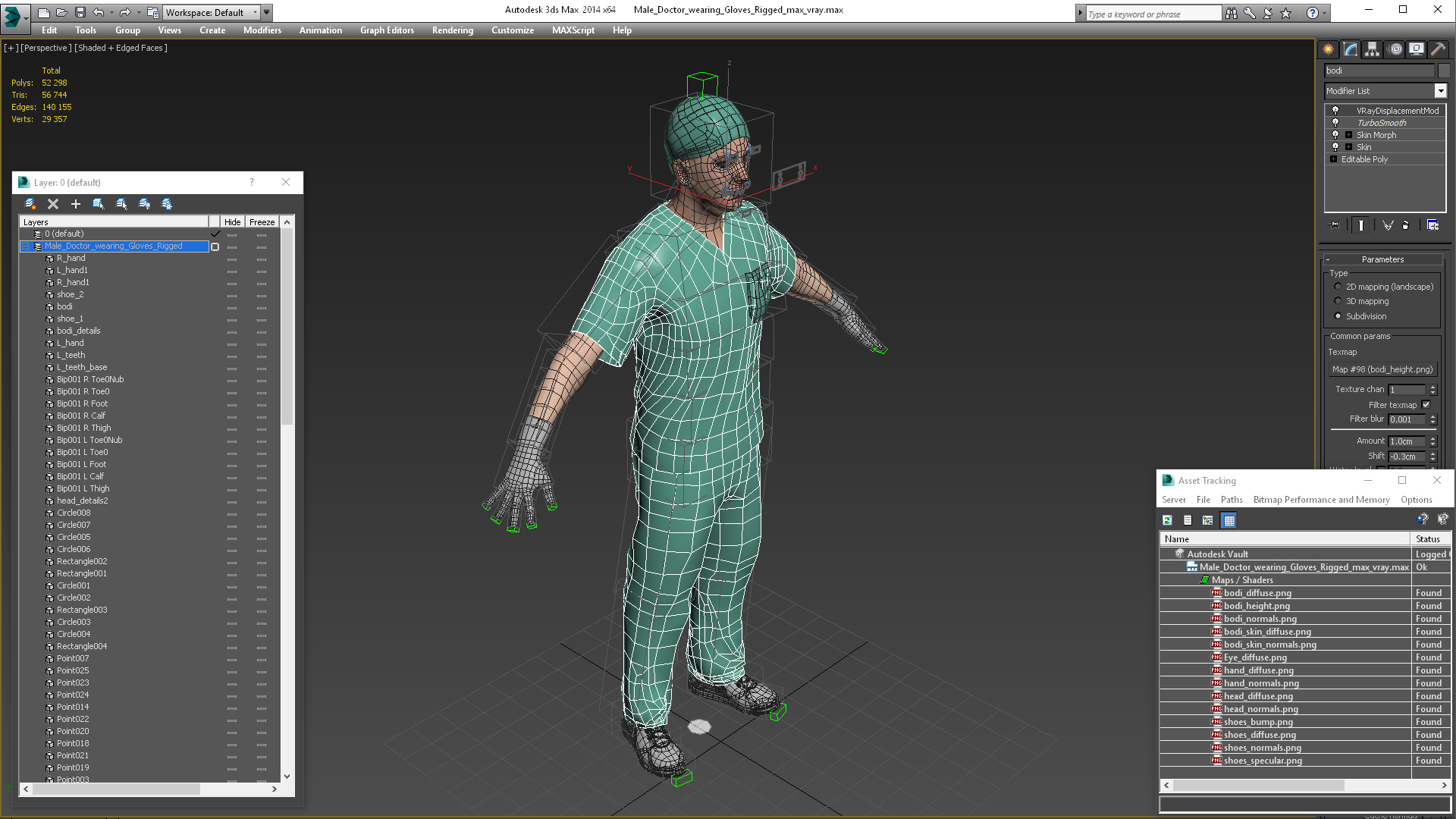 Male Doctor wearing Gloves Rigged for Maya 3D