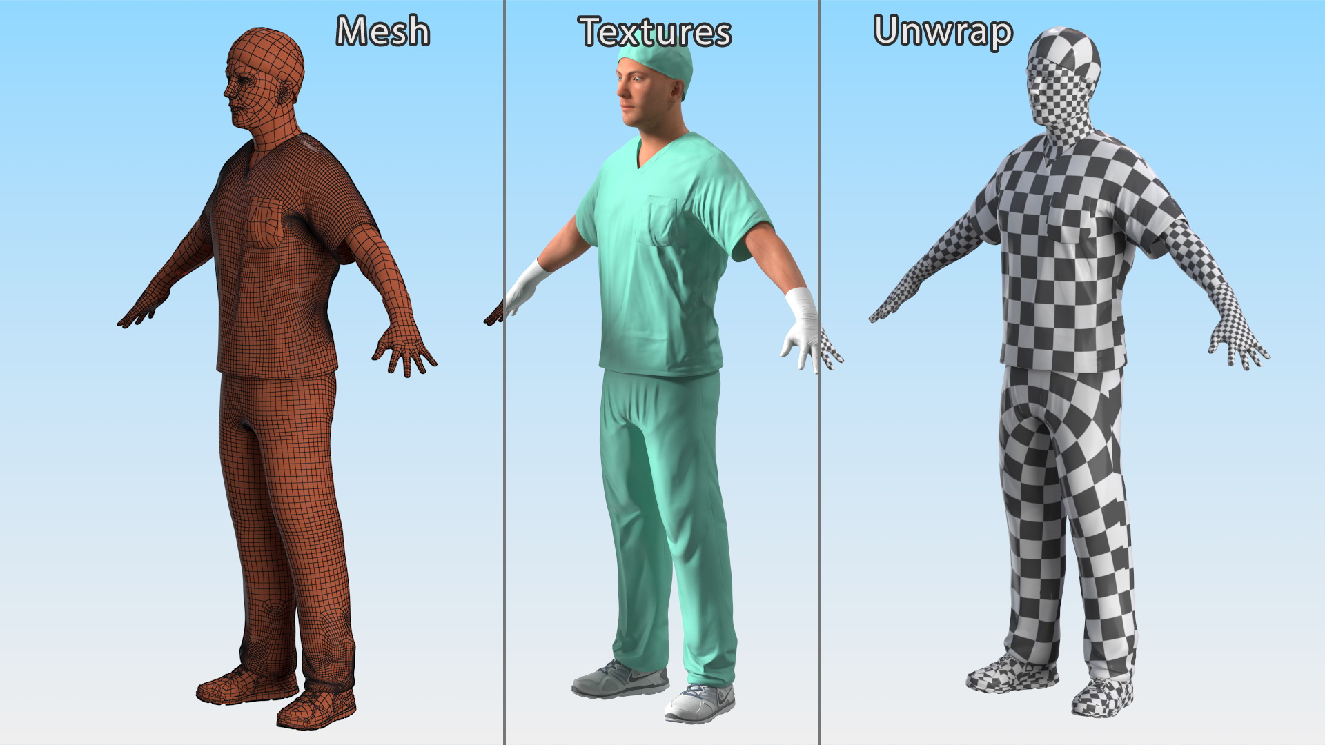 Male Doctor wearing Gloves Rigged for Maya 3D
