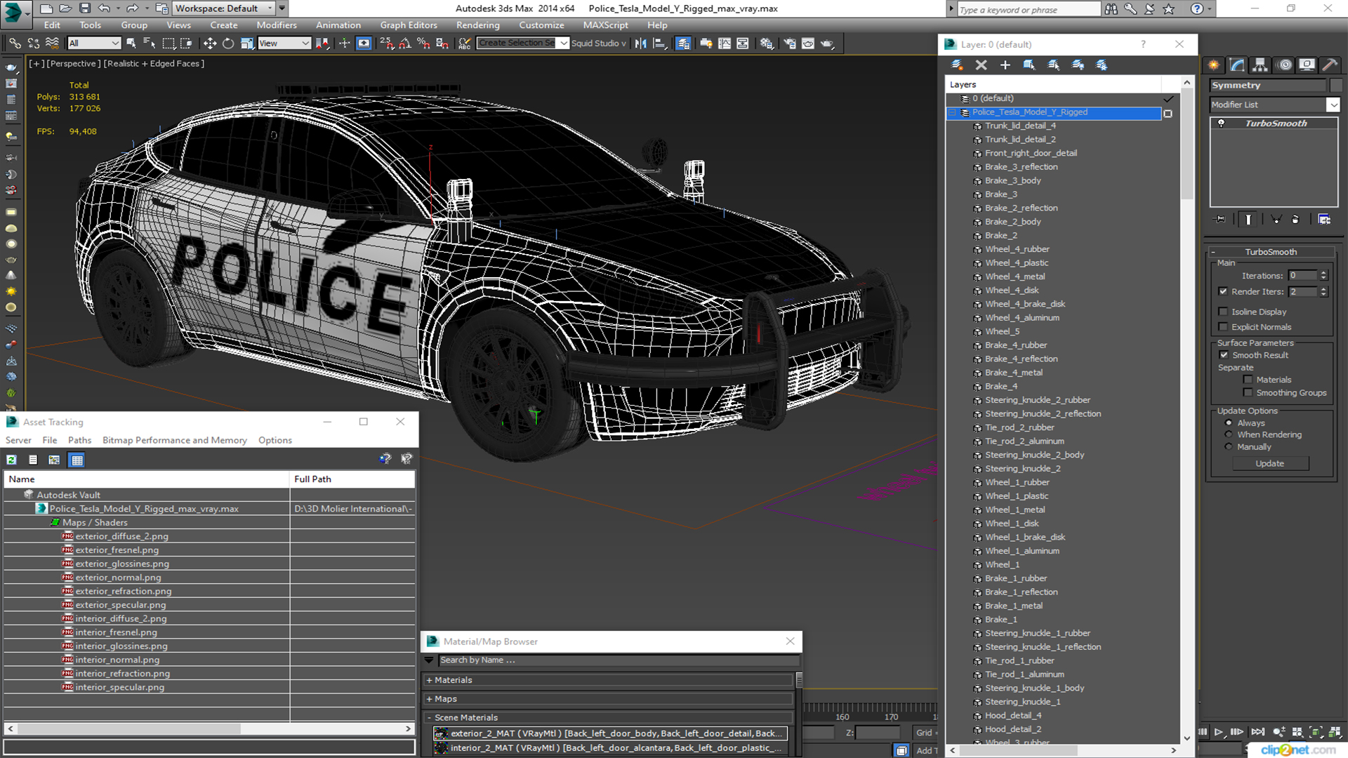 3D Police Tesla Model Y Rigged for Cinema 4D