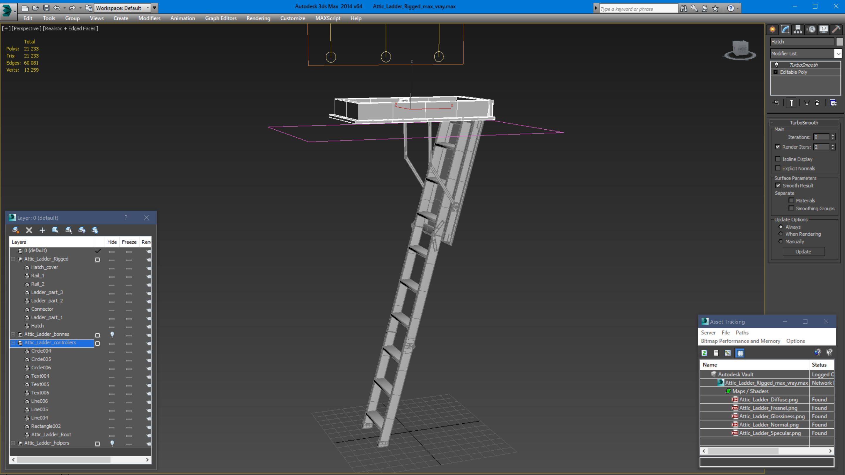 Attic Ladder Rigged 3D model
