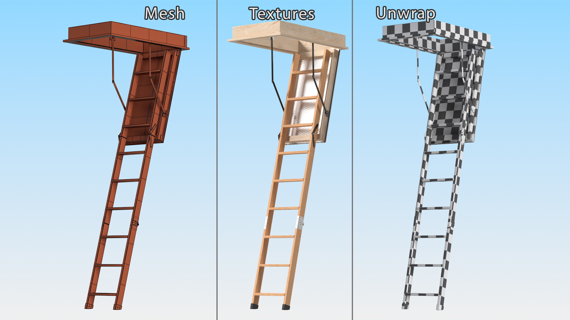 Attic Ladder Rigged 3D model