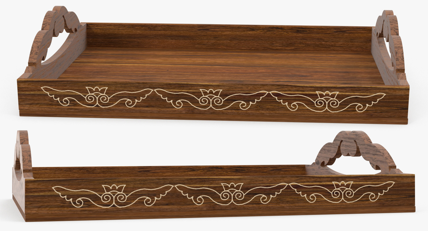 3D model Wooden Tray with Ornament