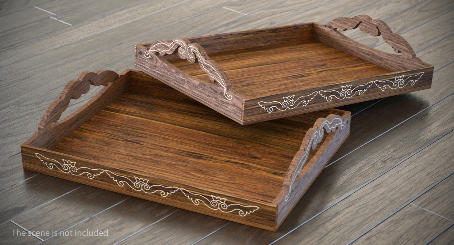 3D model Wooden Tray with Ornament