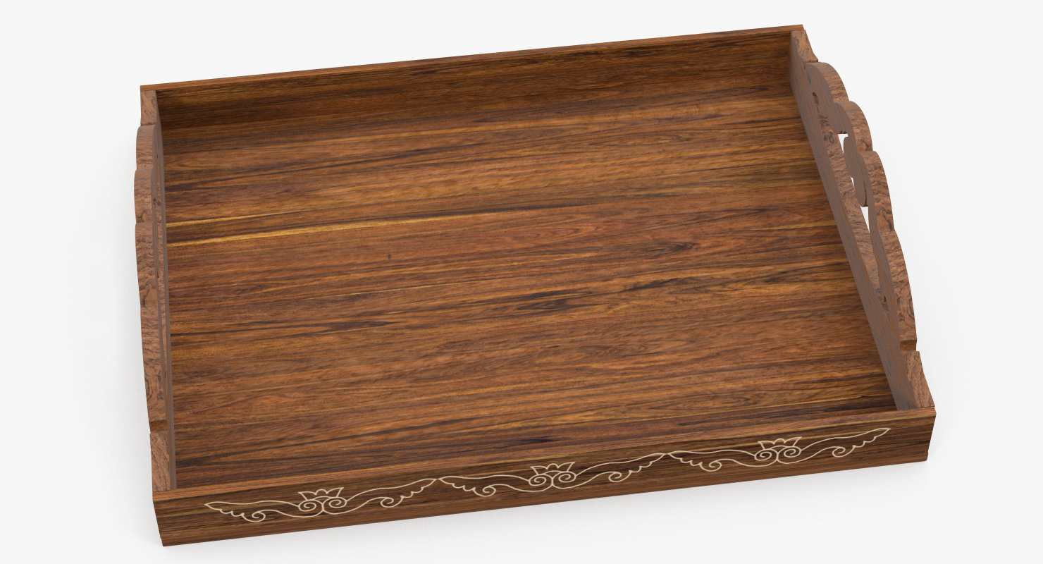 3D model Wooden Tray with Ornament