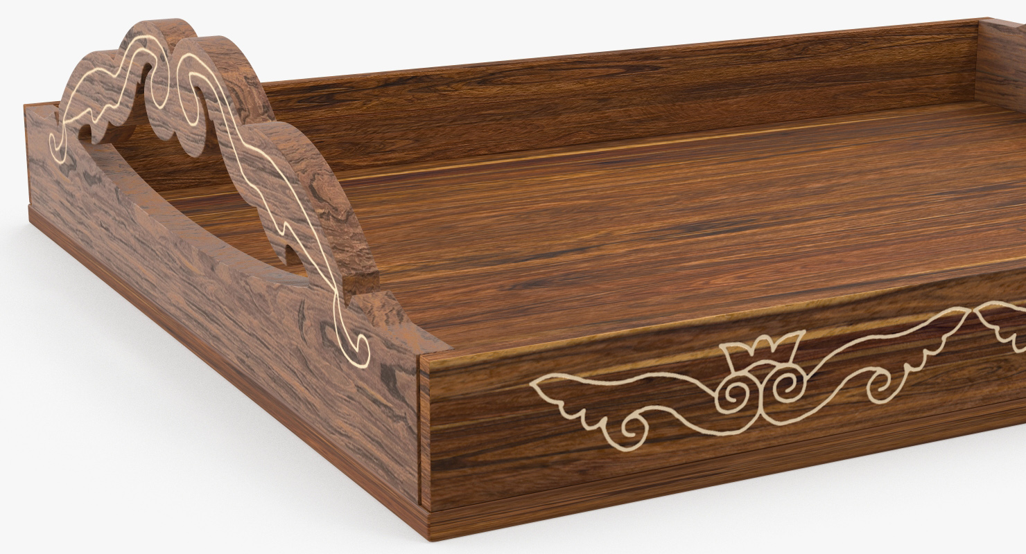 3D model Wooden Tray with Ornament