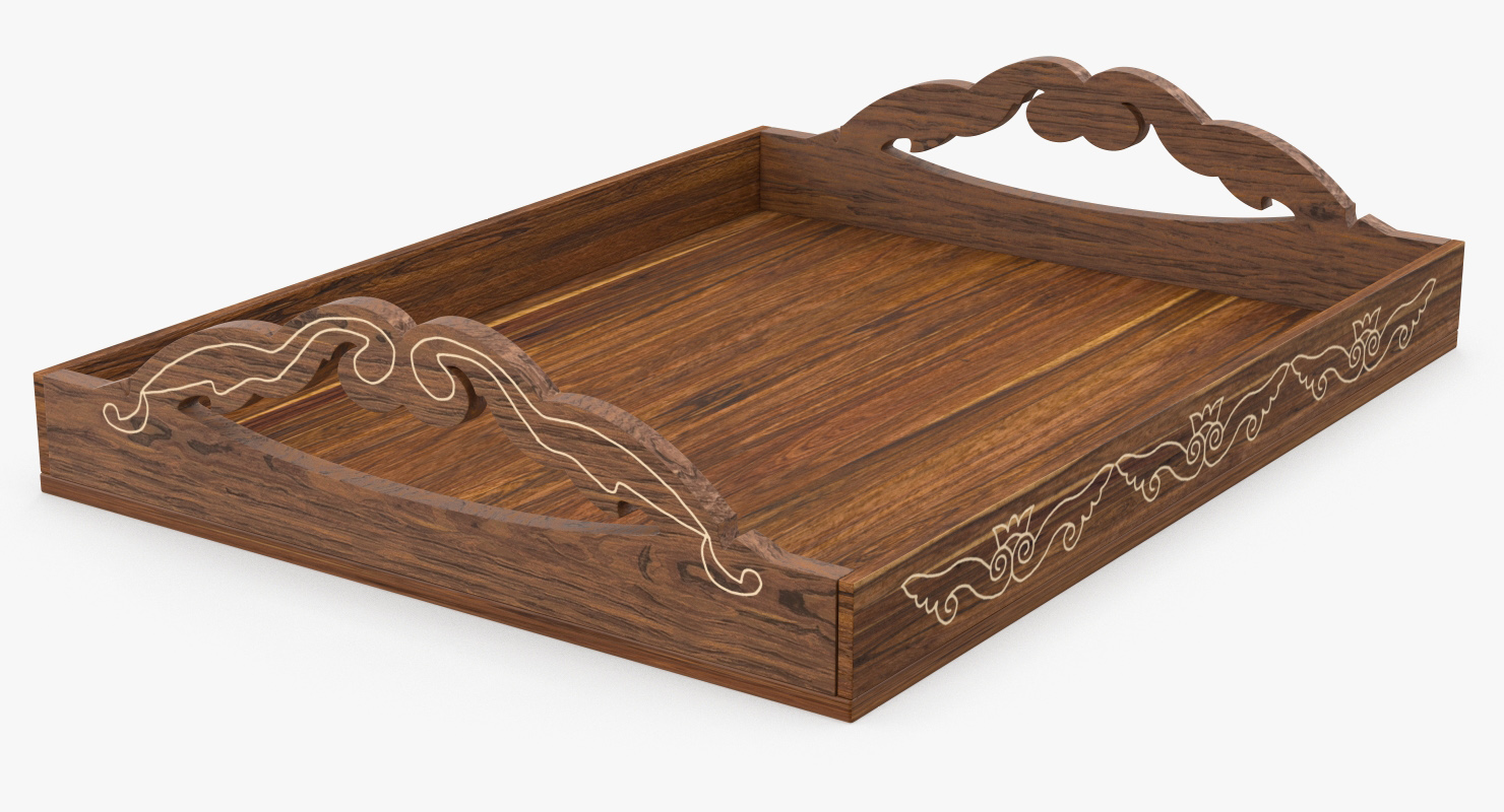 3D model Wooden Tray with Ornament