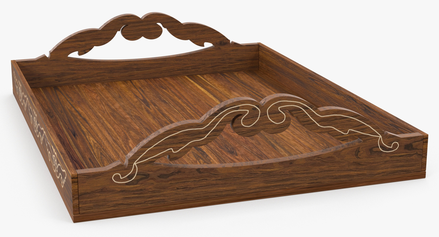3D model Wooden Tray with Ornament