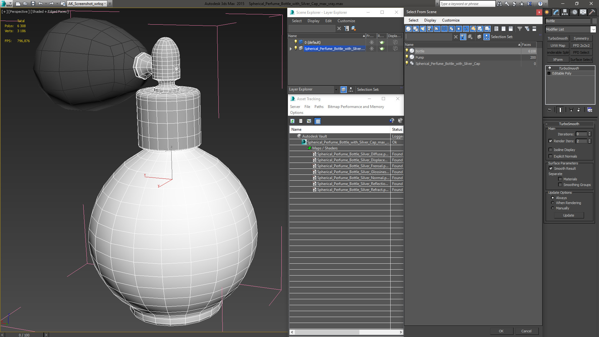3D model Spherical Perfume Bottle with Silver Cap