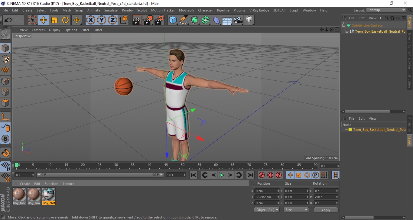 Teen Boy Basketball Neutral Pose 3D