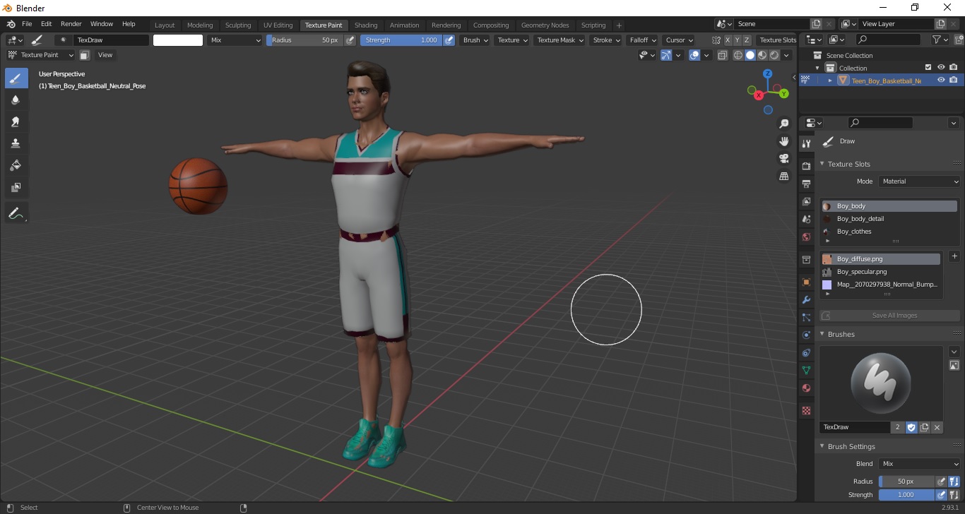 Teen Boy Basketball Neutral Pose 3D
